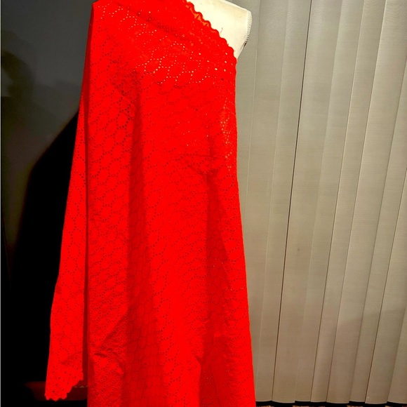 Polish Cotton Lace Fabric Swiss Voile Dry Lace Orange - Picture 1 of 6